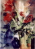 Amaryllis und blaue Flaschen